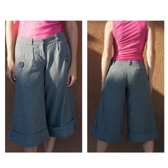 Anthropologie Culotte Cropped Wide Leg Wool & Cashmere Gray Cotton-Lined size 6 - Picture 1 of 9